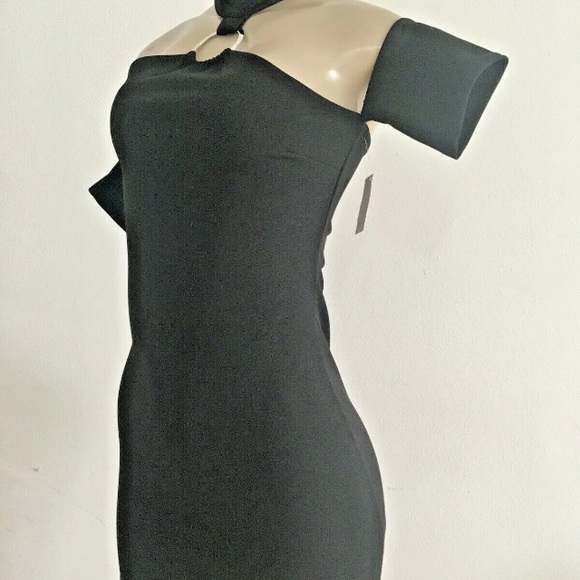 Blue Bush Bodycon Black Mini Dress Halter Stretchy - Picture 4 of 9
